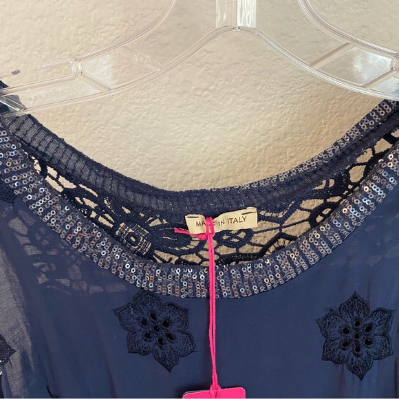 Blue Tank with Sequin Collar - Picture 2 of 4